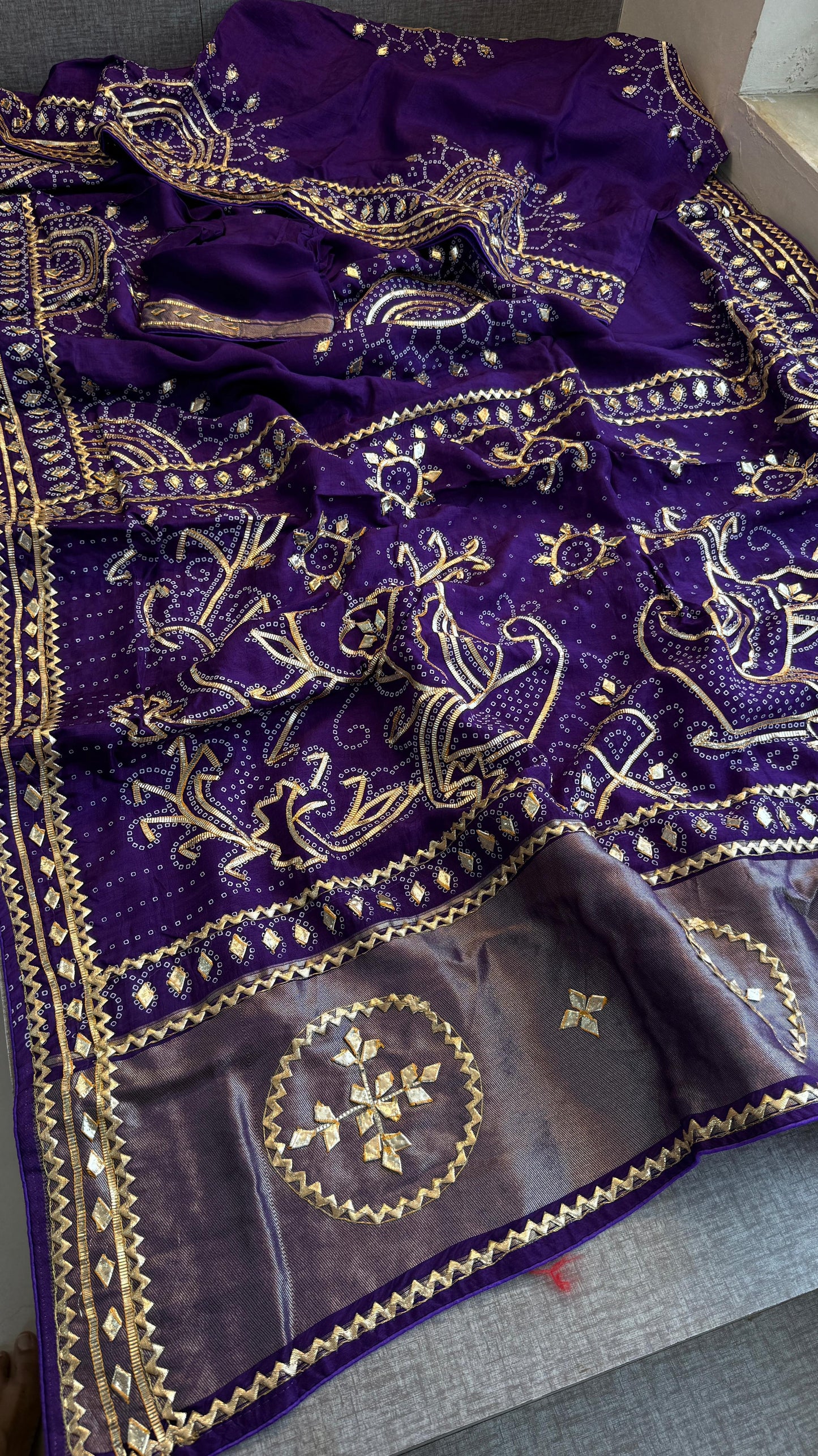 Pure Munga Silk Gotta Patti Work Saree With Blouse