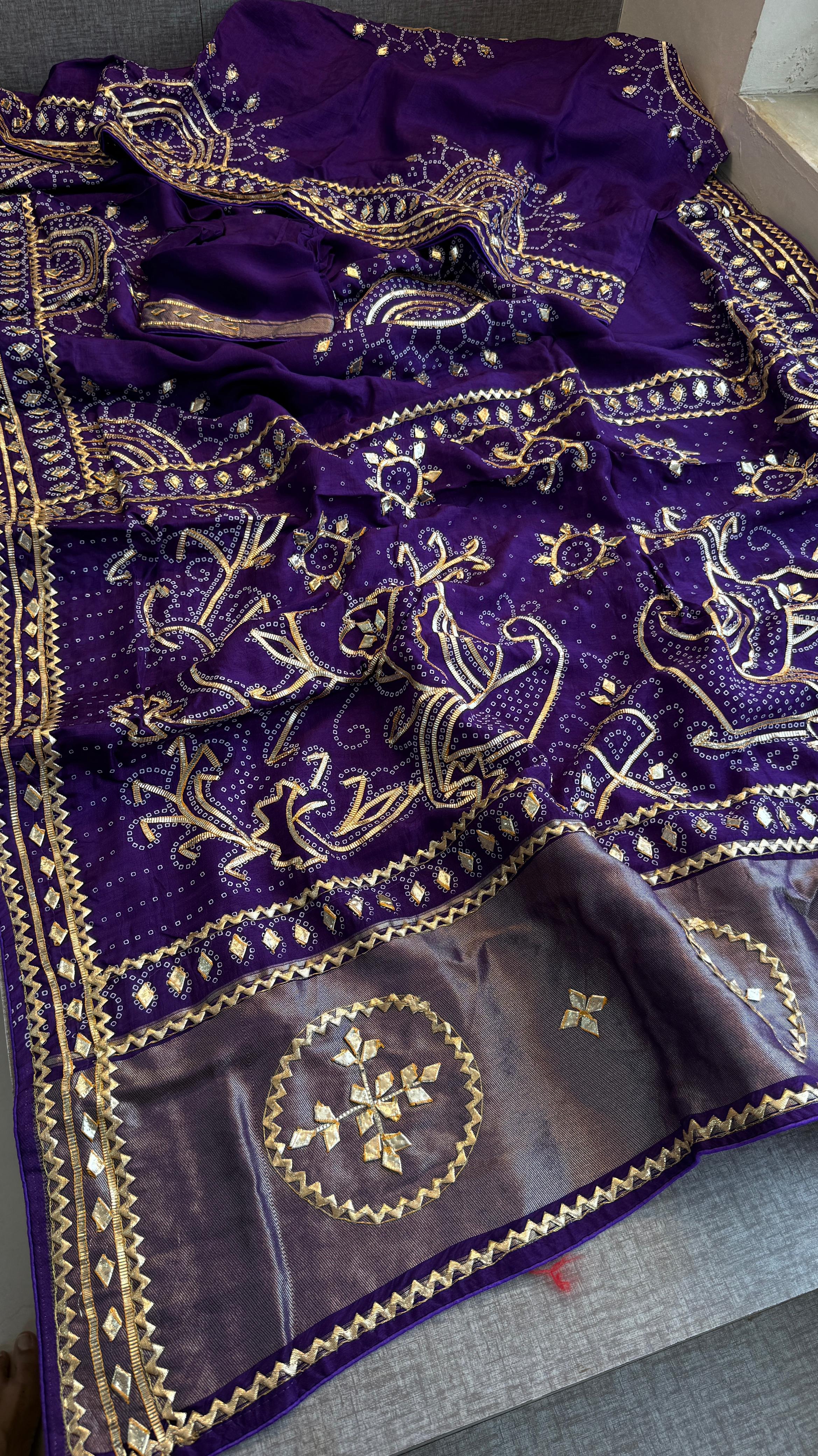 Pure Munga Silk Gotta Patti Work Saree With Blouse