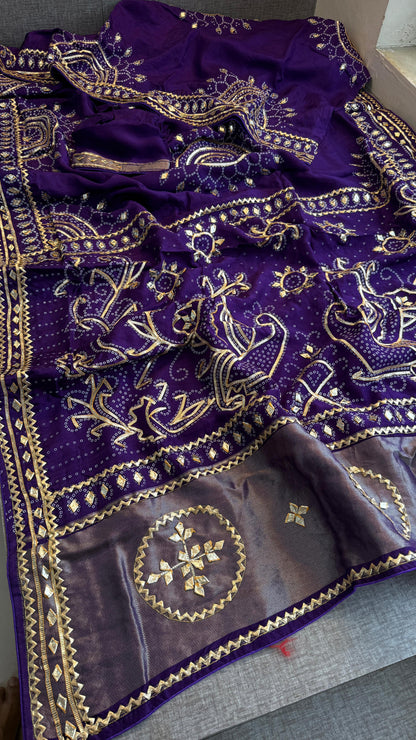 Pure Munga Silk Gotta Patti Work Saree With Blouse