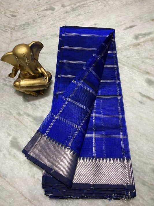 Elegant Pure Cotton Silk Mangalagiri Saree with Rich Zari Border & Running Blouse
