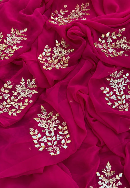 Elegant Pure Diamond Chiffon Party Wear Saree with Blouse