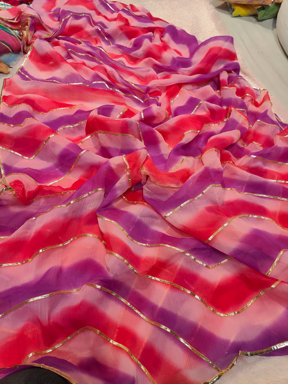 Semi Chiffon Georgette Leheriya Pattern Saree