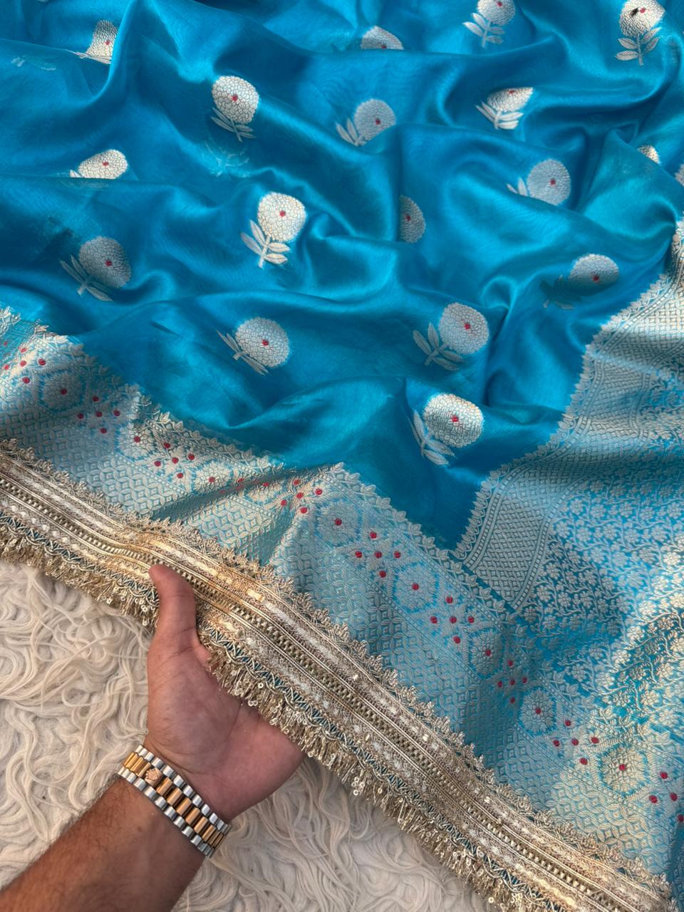 Banarasi Tissue Silk Saree With lace work border