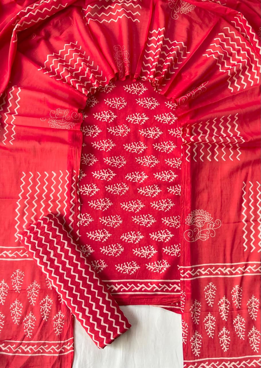 Exclusive new hand block printed cotton suits with cotton duptta