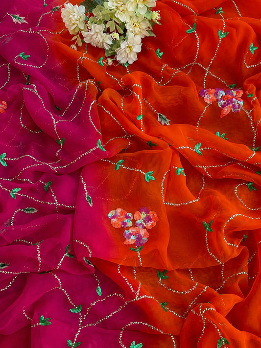Premium Pure Chiffon Jaal Work Saree with Running Blouse