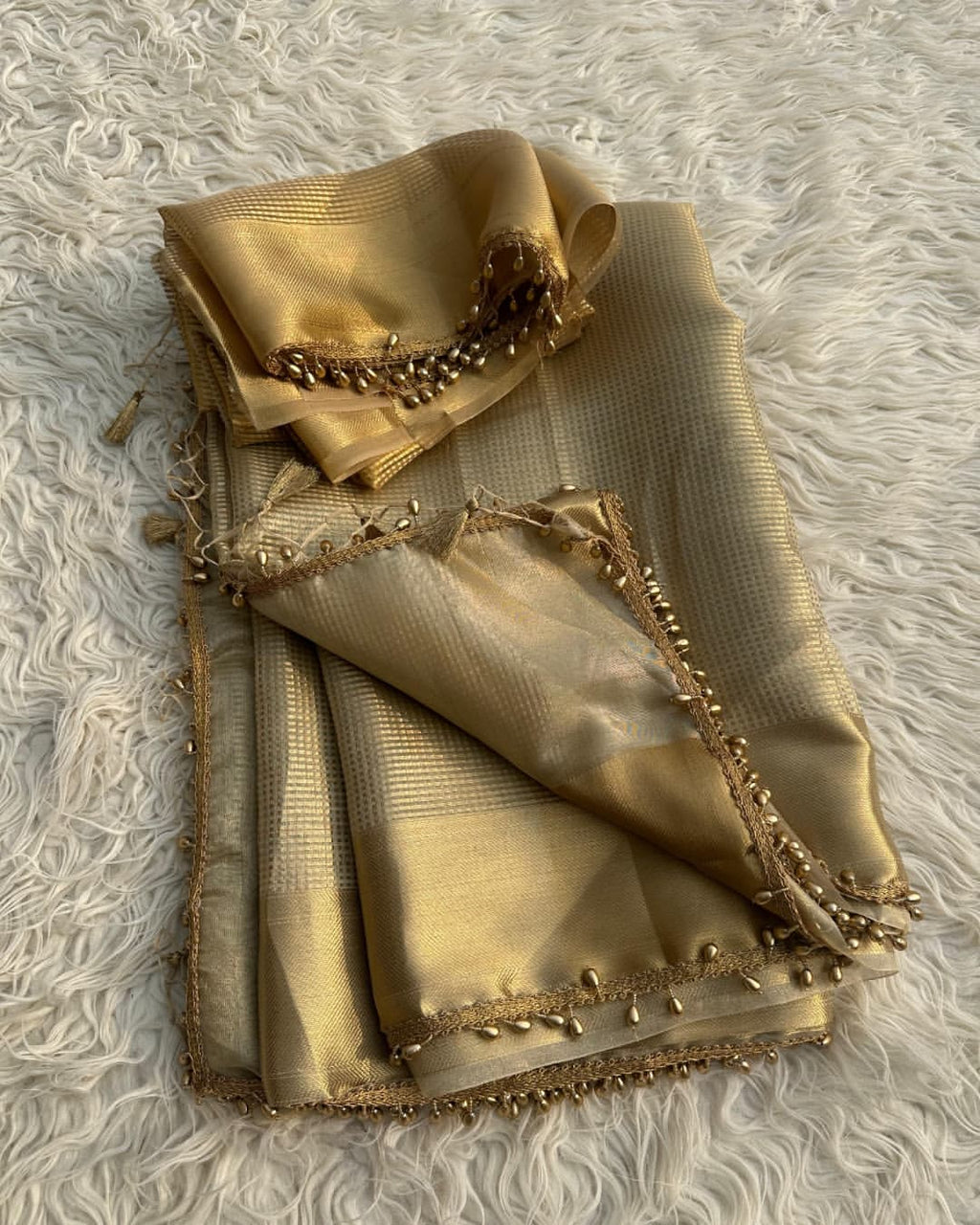 Tissue silk saree with  lace work