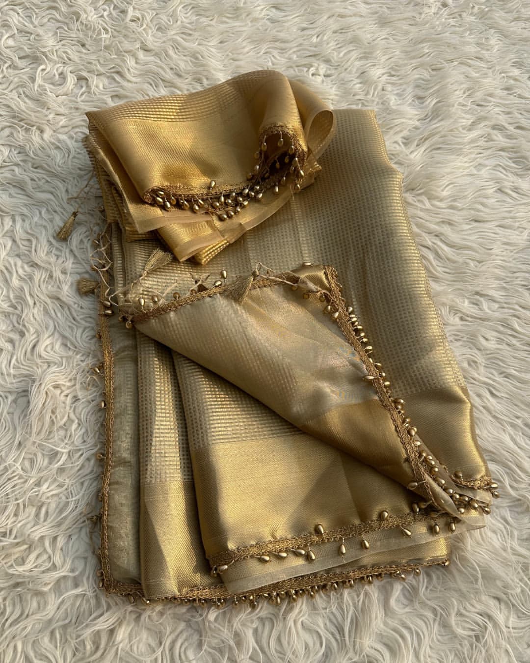 Tissue silk saree with  lace work