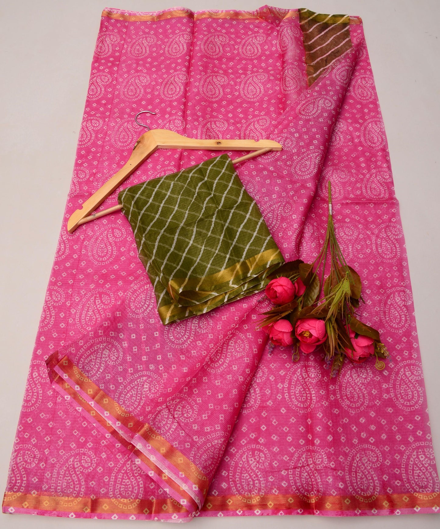 Pure Cotton Kota Doria Kalam Kari Floral Print Saree