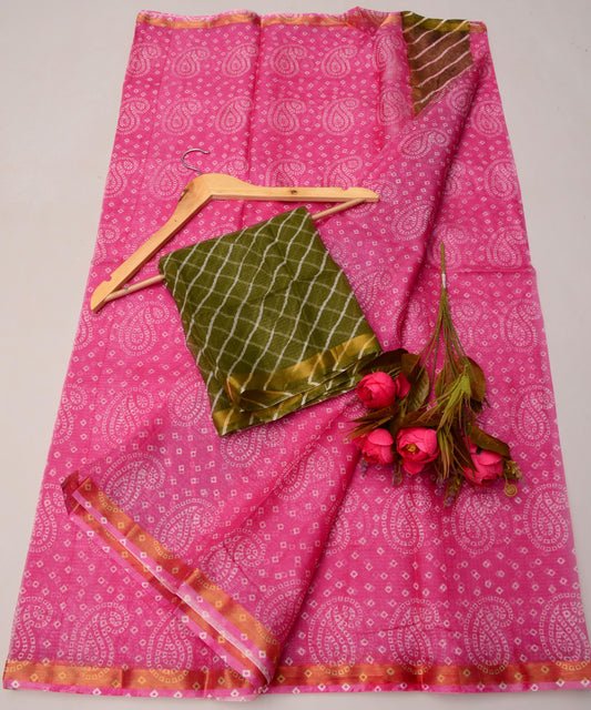 Pure Cotton Kota Doria Kalam Kari Floral Print Saree