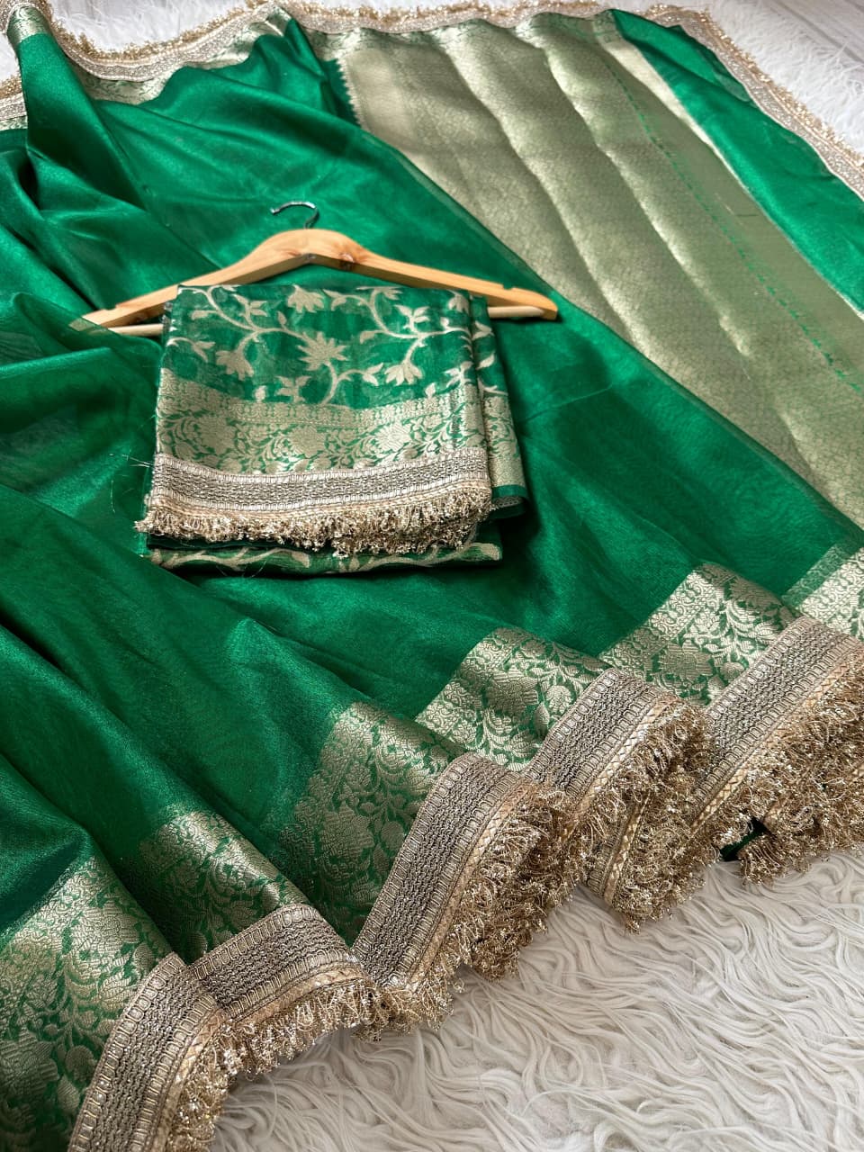 Banarasi Tissue Silk Saree With lace work border