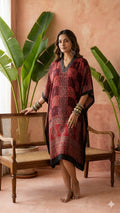 Pure Modal Silk Handblock Printed Kaftans Stitched suit With Hand Mirror Work