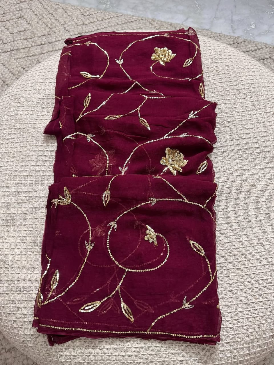 Pure Jaipuri Chiffon Jaal Work Saree With Blouse