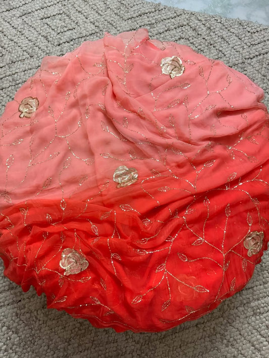 Pure Jaipuri Chiffon Jaal Work Saree With Blouse