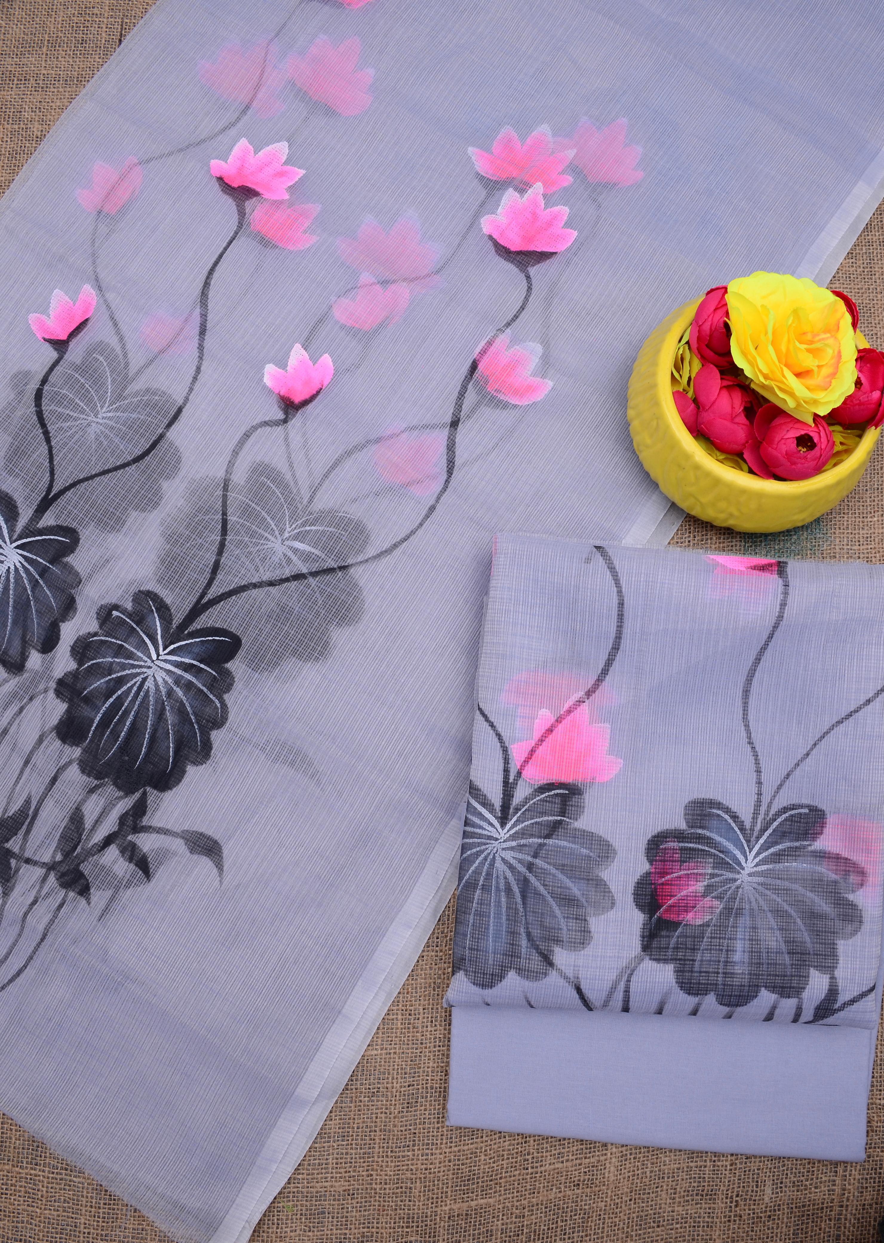 Beautiful kota cotton  hand brush print Unstitched suit
