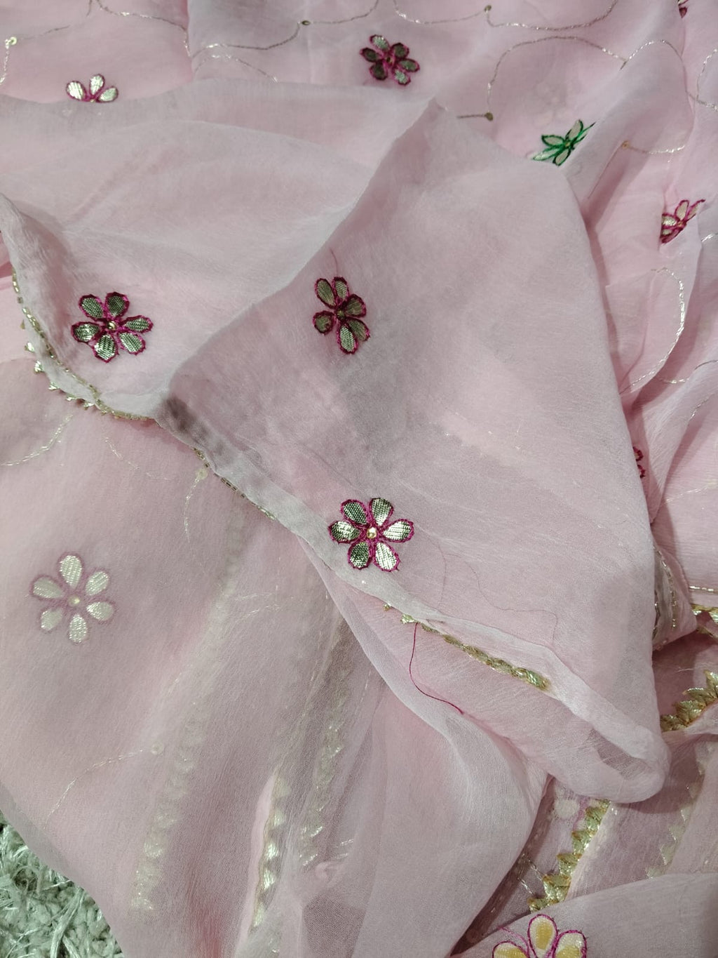 Pure Diamond Chiffon Gota Patti  Work Saree With Blouse