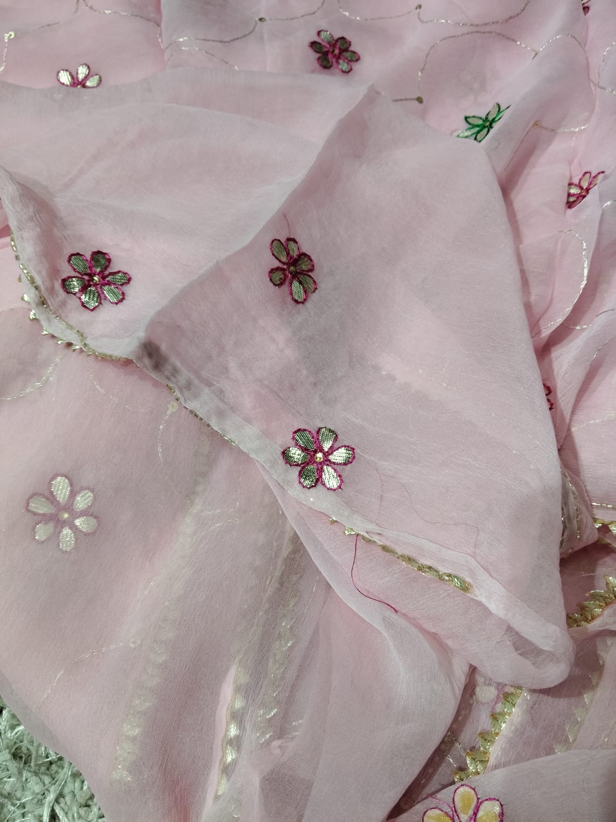 Pure Diamond Chiffon Gota Patti  Work Saree With Blouse