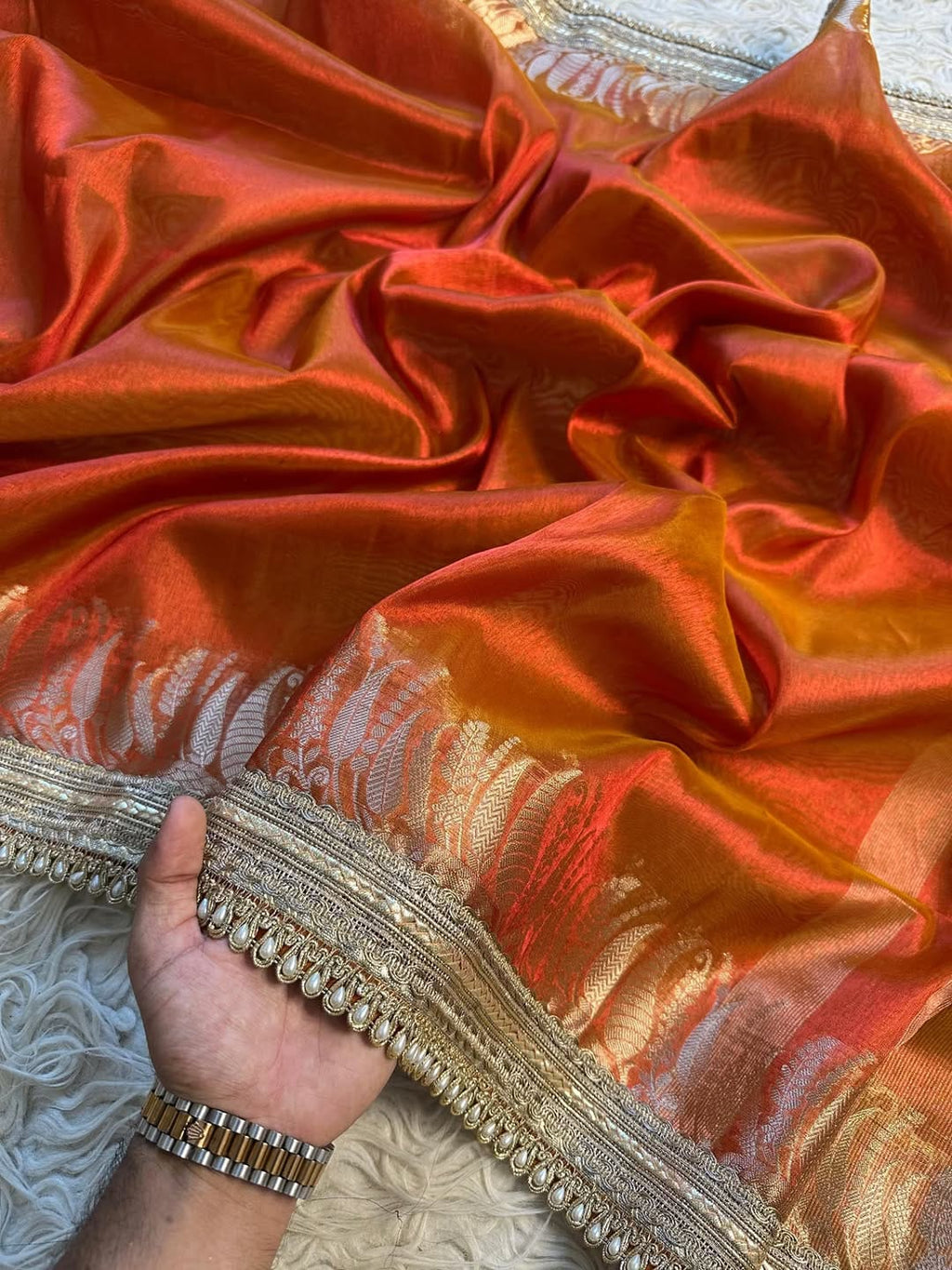 Banarasi Tissue Mirchi Border Soft Saree