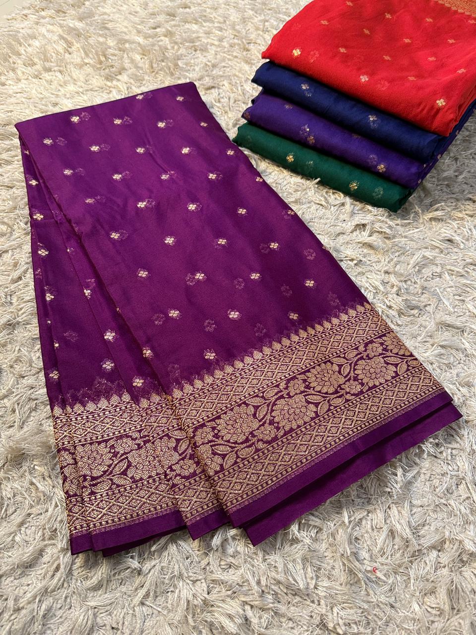 Designer Banarasi Handloom Semi Khaddi Georgette silk Saree with allover Zari