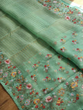 Pure Organza Silk  floral Embroidery Saree with velvet lace and heavy blouse