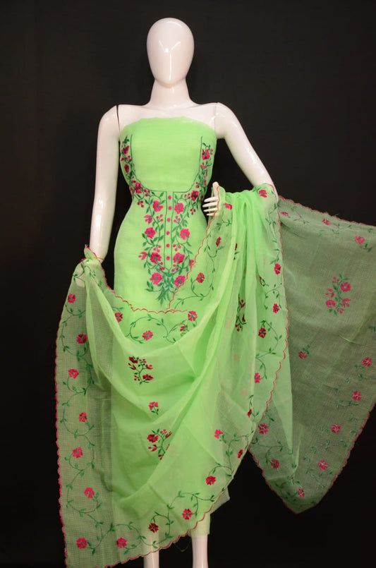 Pure Kota-Doria Unstitched Suit with Embroidery Work