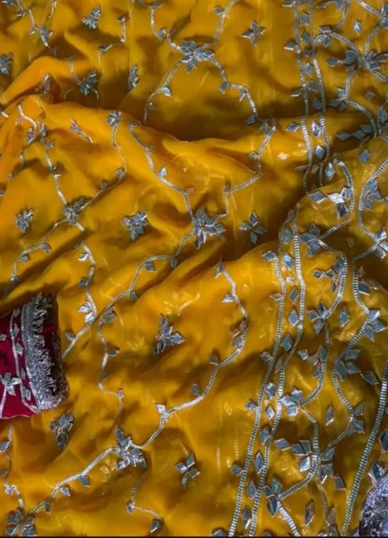 Pure Diamond Chiffon Gota Patti  Work Saree With Blouse