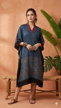 Pure Modal Silk Handblock Printed Kaftans Stitched suit With Hand Mirror Work