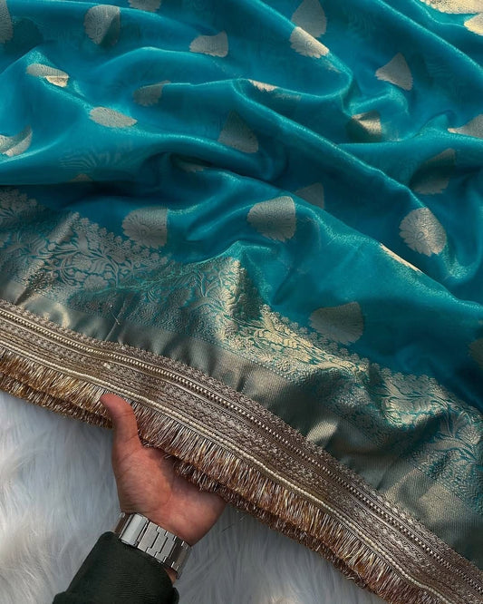 Banarasi Tissue Silk Saree with Lace Work border  Full body Zari Booti Weaving