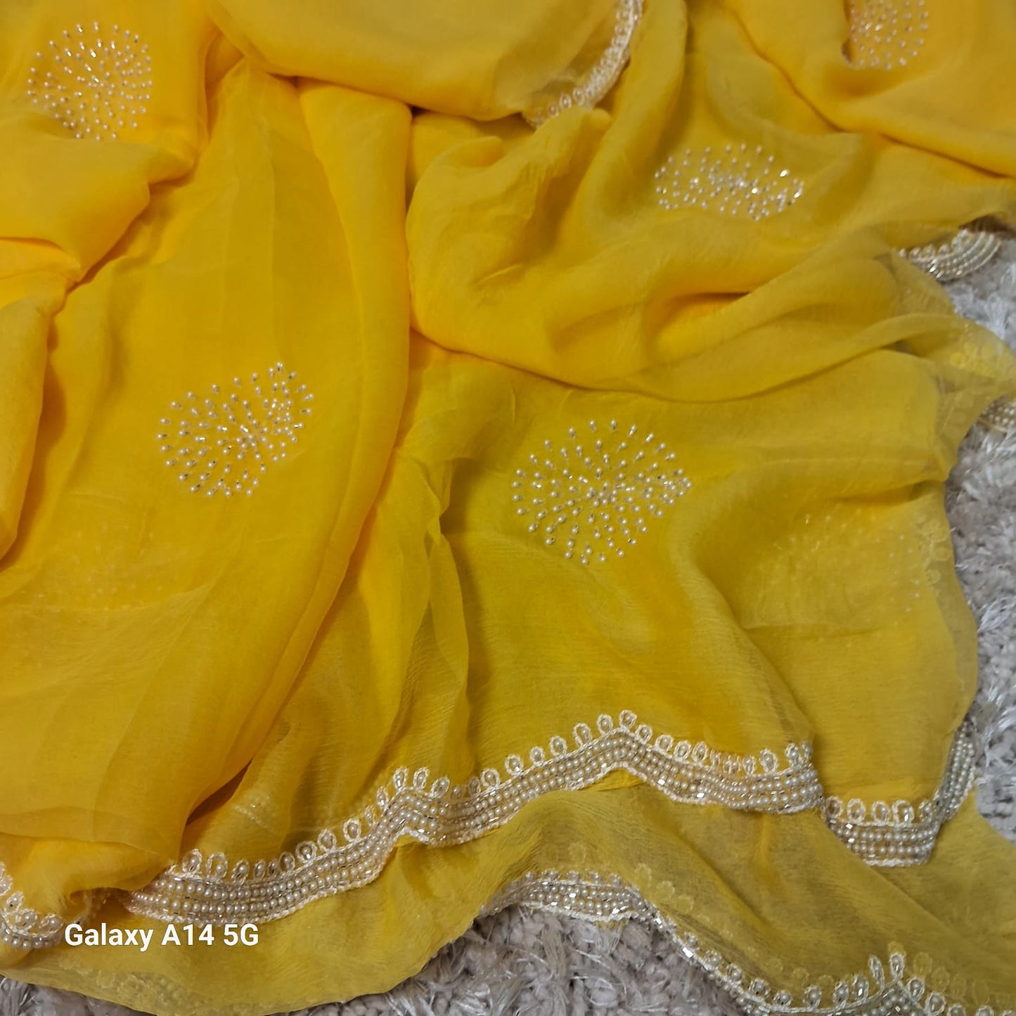 Pure Dimond Chiffon Hand Work Saree With Running Blouse