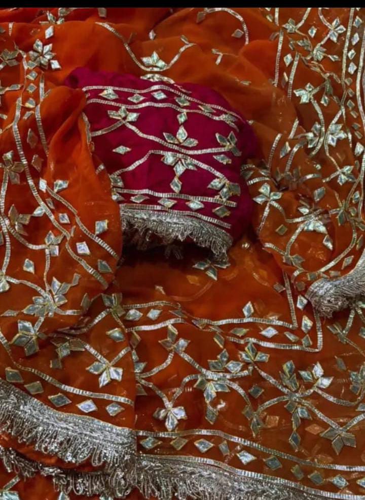 Pure Diamond Chiffon Gota Patti  Work Saree With Blouse