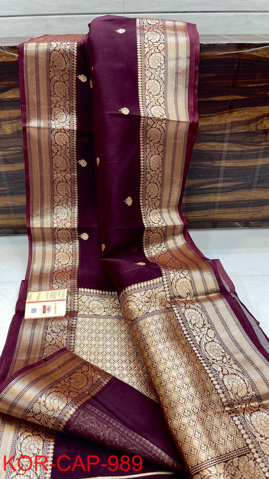 Pure Handloom banarasi  kora Silk Saree With Blouse