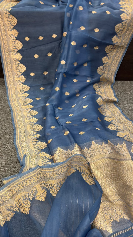 Pure Handloom banarasi  kora Silk Saree With Blouse