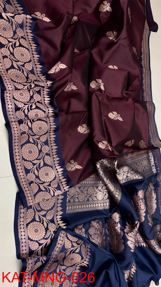 Pure Banarasi  Mango silk Saree With Contrast blouse