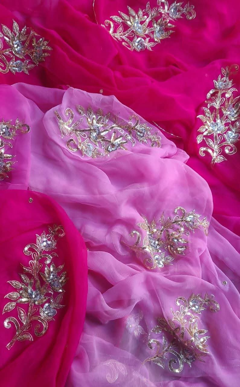 Pure Jaipuri Chiffon Hand-work motif work saree with blouse