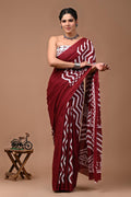 Pure Mulmul Cotton hand block Print Saree with Blouse
