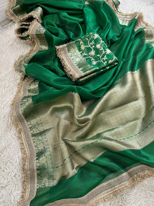 Banarasi Tissue Silk Saree With lace work border