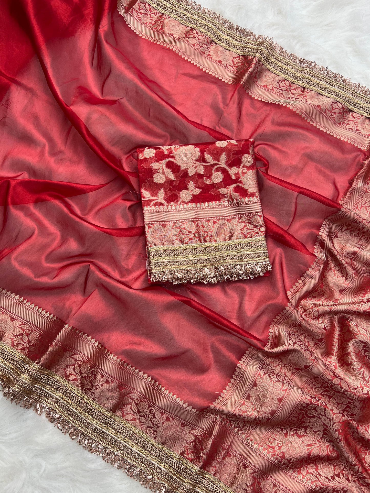 Banarasi Tissue Silk Saree With lace work border