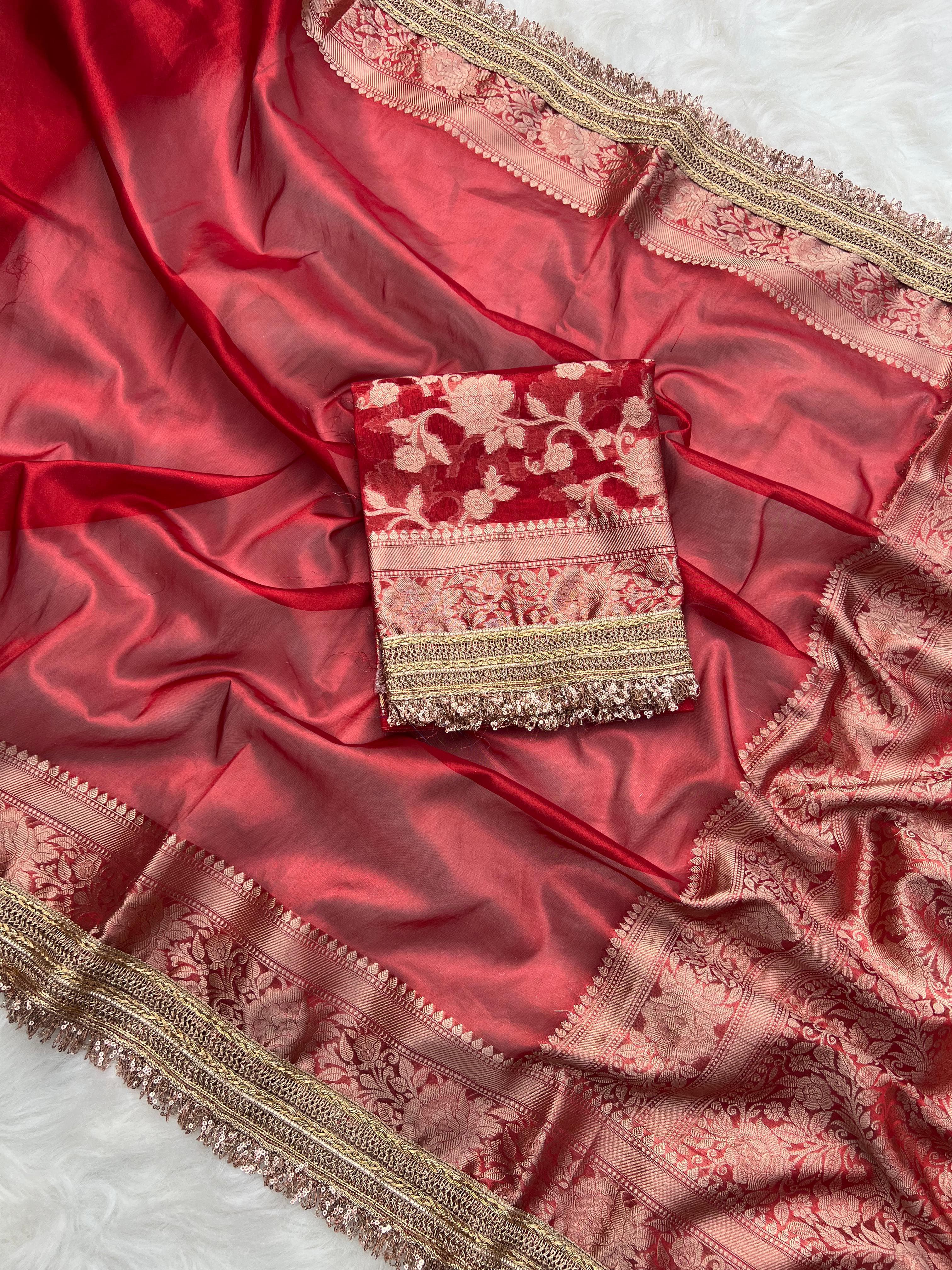 Banarasi Tissue Silk Saree With lace work border