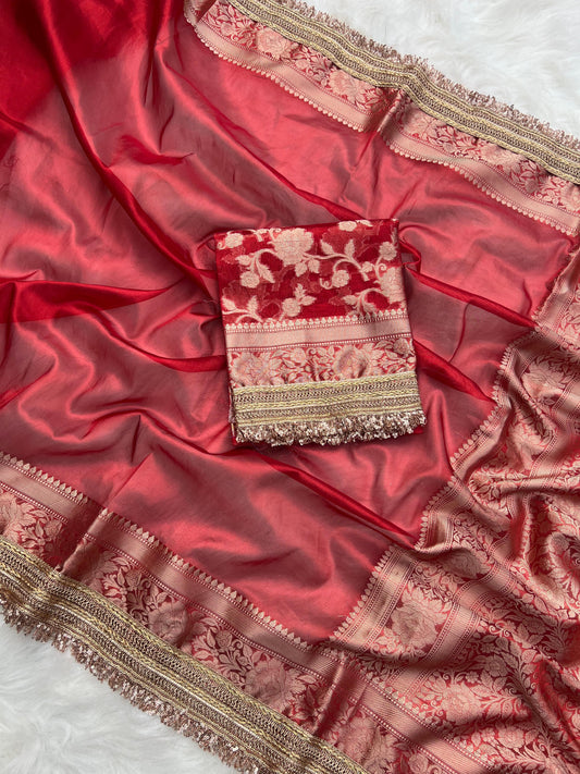 Banarasi Tissue Silk Saree With lace work border