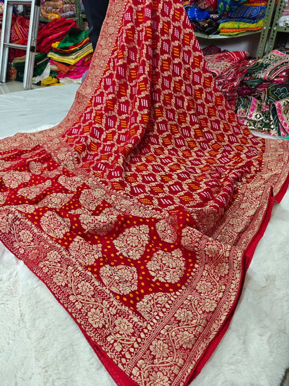 Pure khaddi Georgette Dupatta With Bandhani Zari