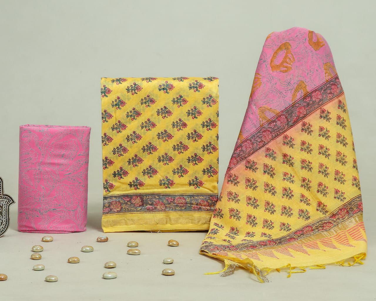 Hand Block Print Chanderi Silk Unstitched Suit