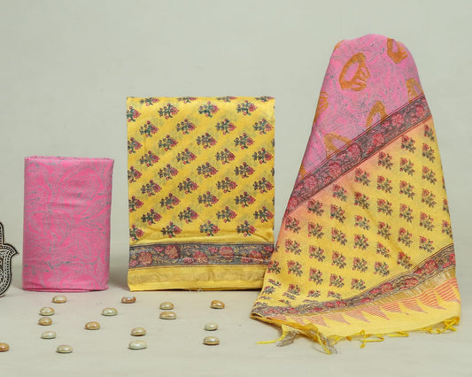 Hand Block Print Chanderi Silk Unstitched Suit