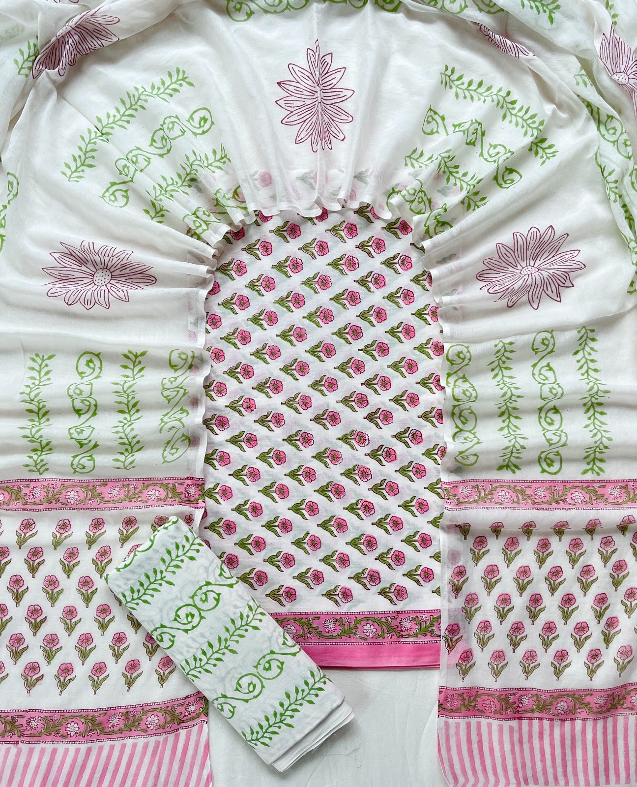 Exclusive new hand block printed cotton suits with cotton duptta