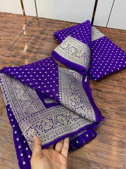 Banarasi Semi Khaddi Katan Georgette Soft Silk Saree