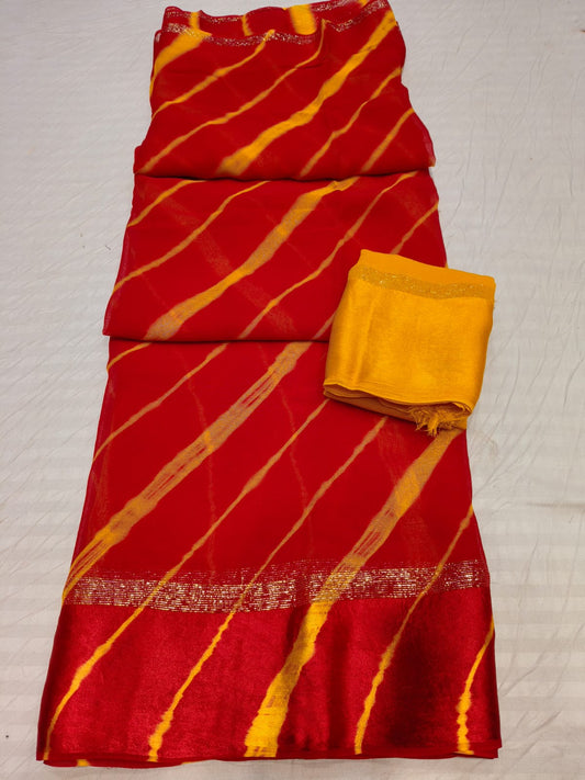 Pure Georgette Leheriya Pattern Saree