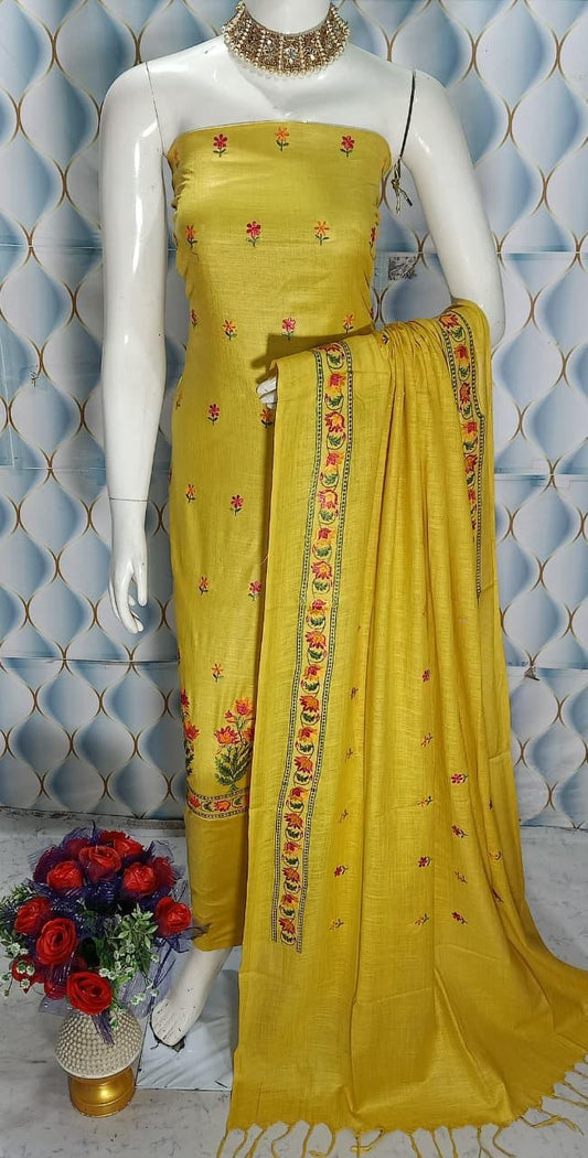 Cotton slub Embroidery Work Unstitched Suit