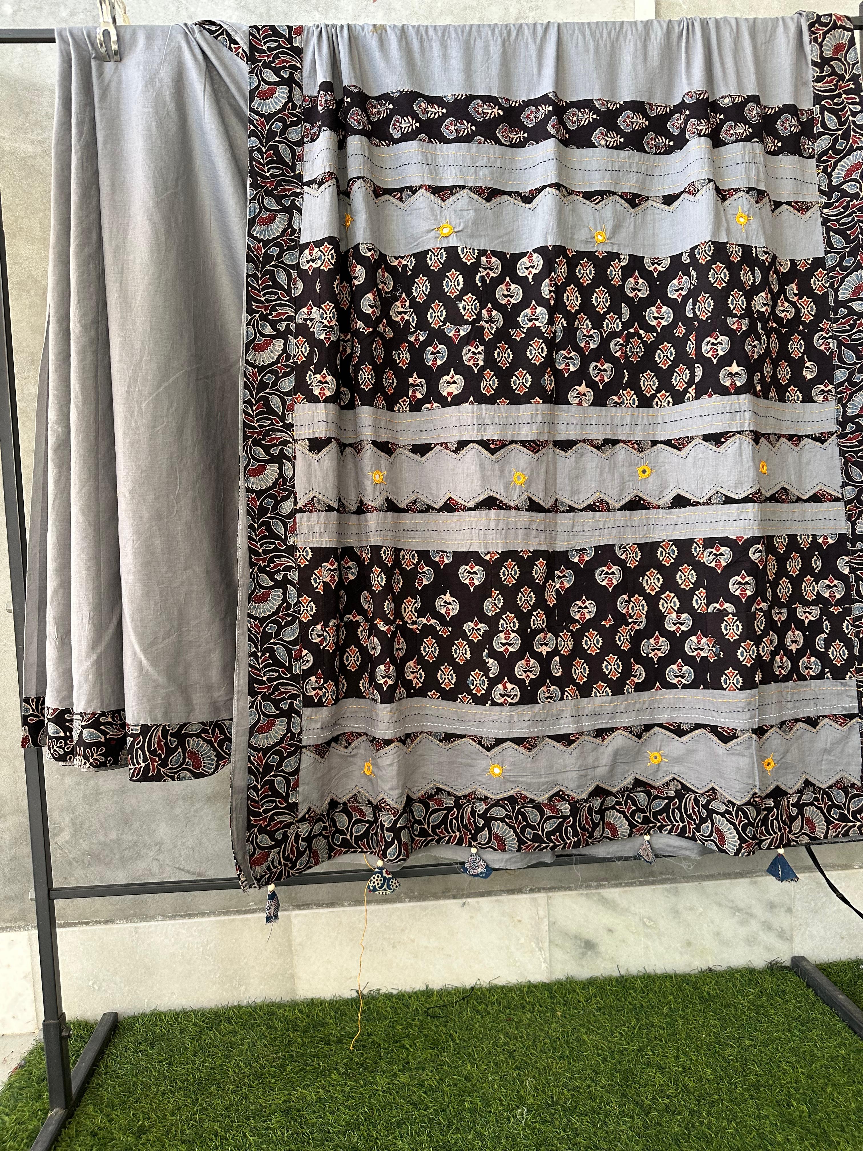 Pure Mul Cotton Saree With Ajrakh Mirror Work