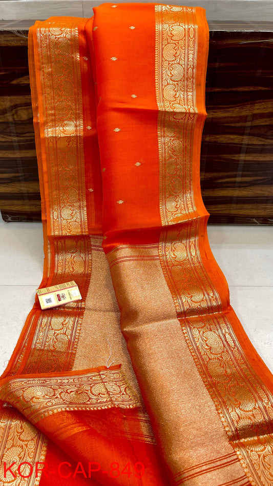 Pure Handloom banarasi  kora Silk Saree With Blouse