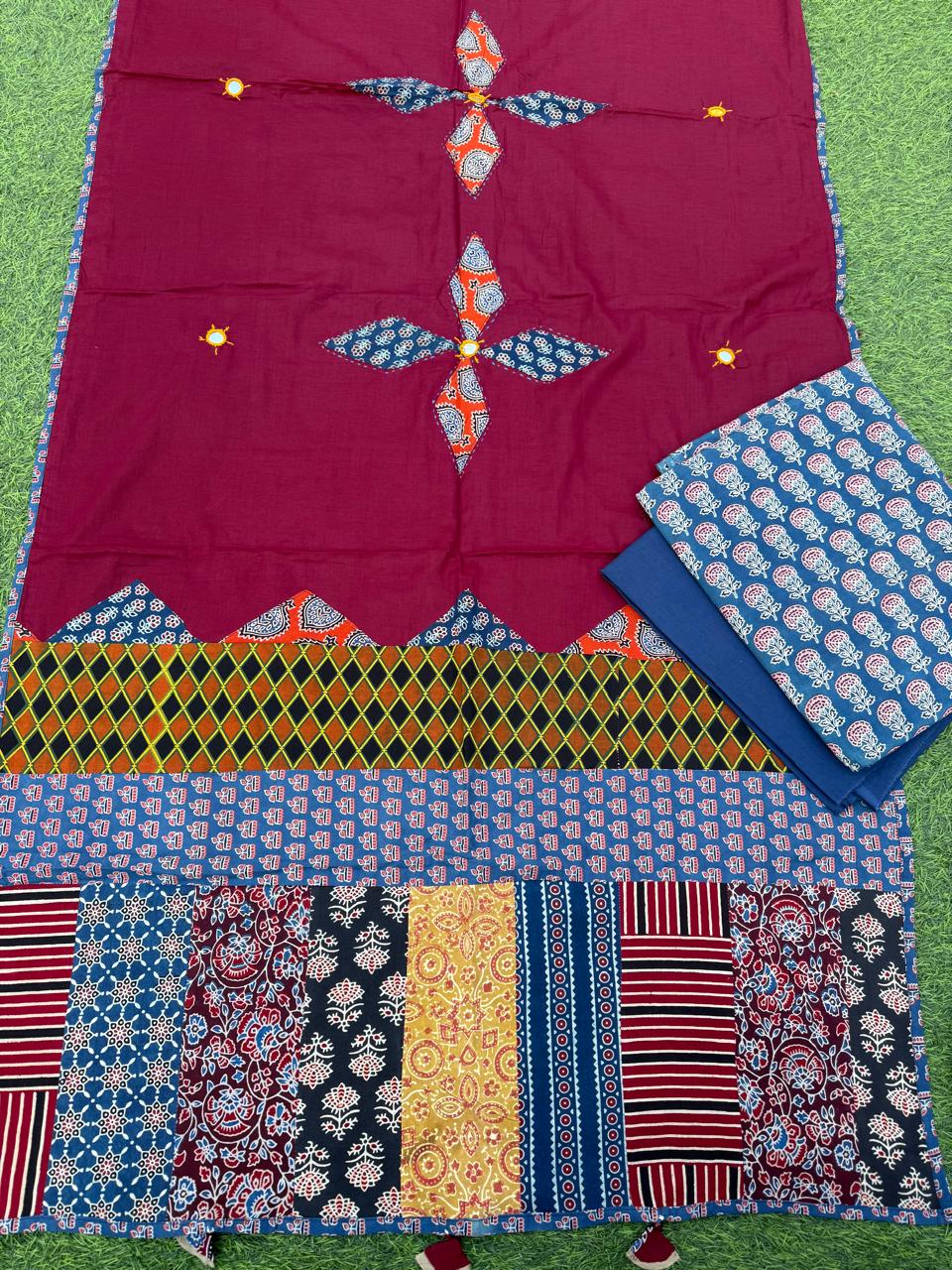 Ajrakh print cotton top With ajrakh mirror work  dupatta