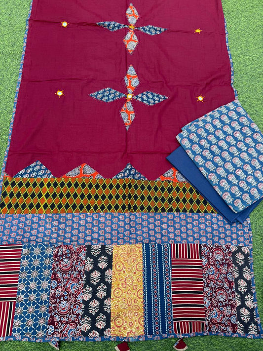Ajrakh print cotton top With ajrakh mirror work  dupatta