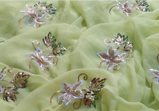 Pure Jaipuri Chiffon Hand-work motif work saree with blouse